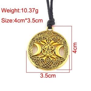 Vegan Leather Triple Goddess Amulet Necklace, 26 inches.